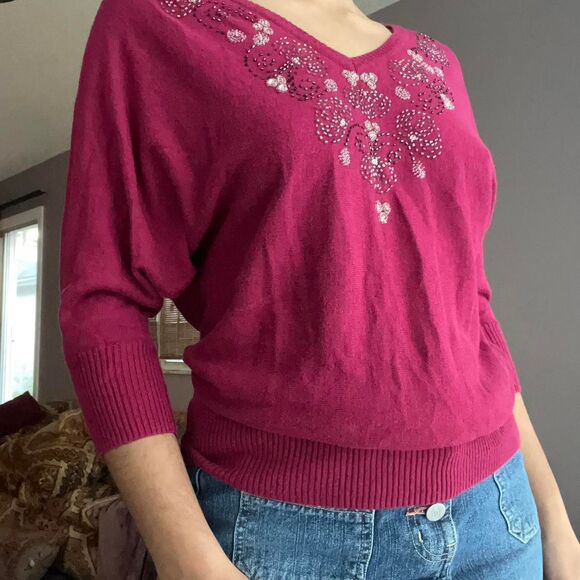 Lauren-conrad Women's Pink and Burgundy Jumper - Picture 6 of 8